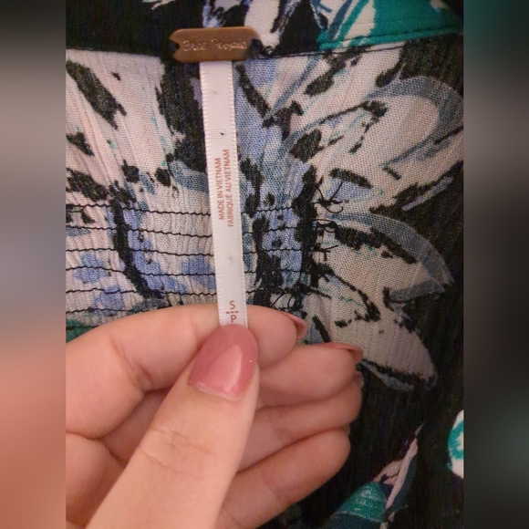 FREE PEOPLE Good Vibrations Printed Blouse Floral Black Green - Picture 5 of 7